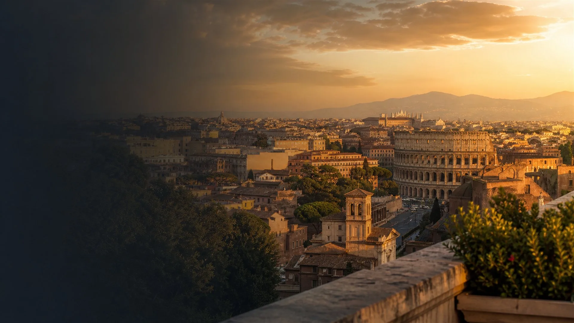 Rome skyline in warm evening light